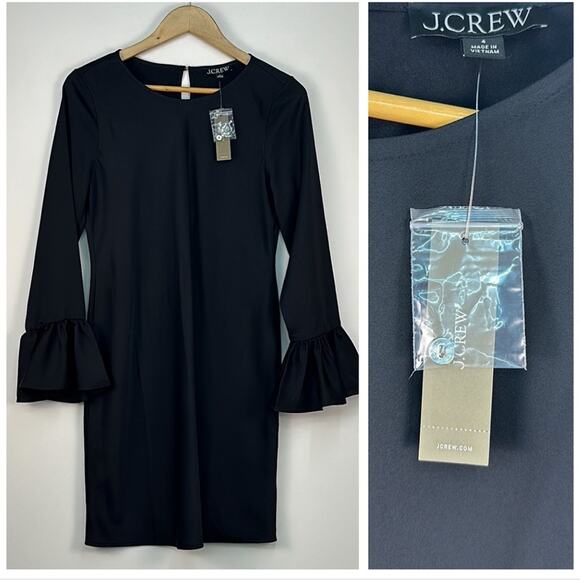 J. Crew Bell-sleeve satin black dress size 4 New with tags NWT - Picture 9 of 10